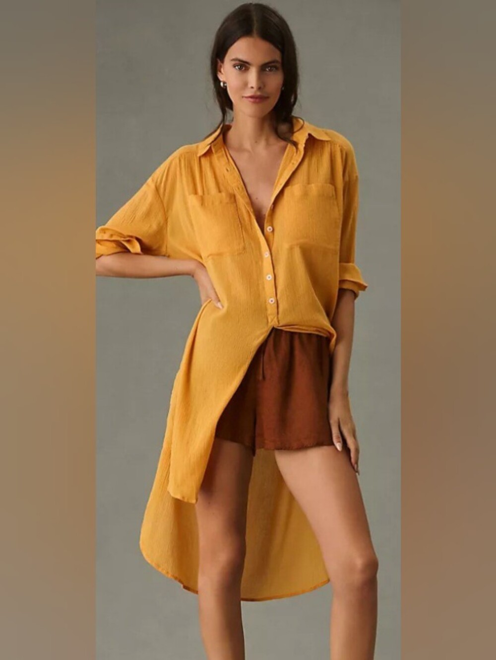NWT- BY ANTHROPOLOGIE Duster Tunic Shirtin The Shade Mango S